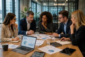 Business partners dividing company shares between founders