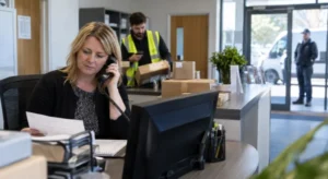 Business staff checking a delivery call
