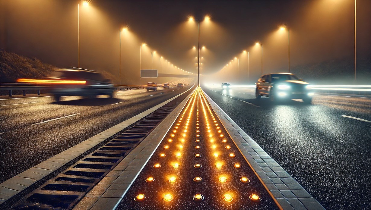 where are amber reflective studs found on a motorway