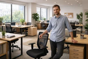 inspecting high-quality second-hand office furniture